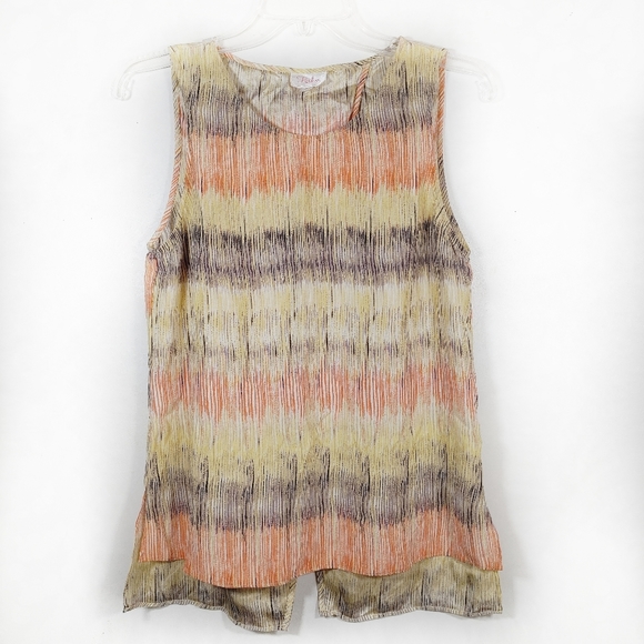Parker Tops - Parker Striped Silk Sleeveless Blouse Split Back